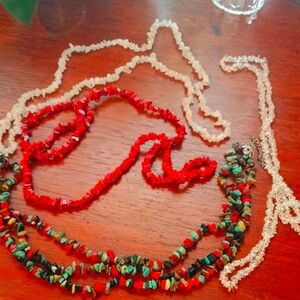 Vibrant Red and Green Beaded Necklace Collection VINTAGE